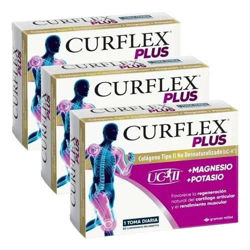 Curflex® Plus | 3 Boxes x 30 Tablets | UC-II®, Magnesium & Potassium | Joint & Muscle Care