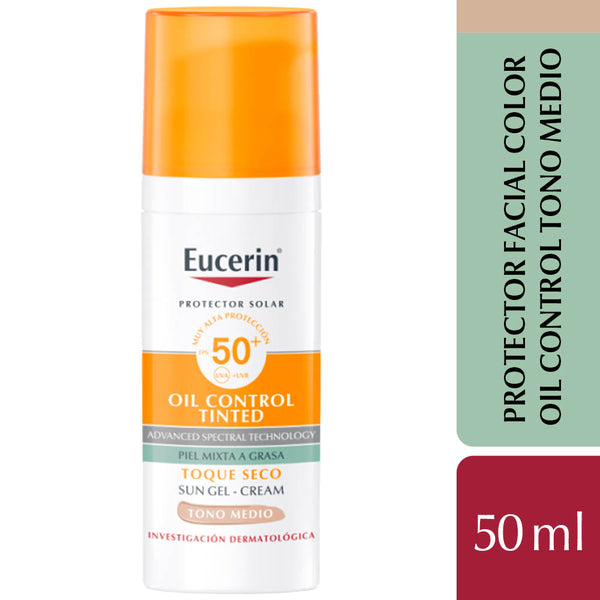 Eucerin Oil Control Sun Face Dry Touch Sunscreen Medium Tone SPF 50: Advanced Spectral Technology with UVA/UVB Sunscreens, Licochalcone A, Glycyrrhetinic Acid and Carnitine for Skin Prone to Acne or Impurities 50Ml / 1.69Fl Oz