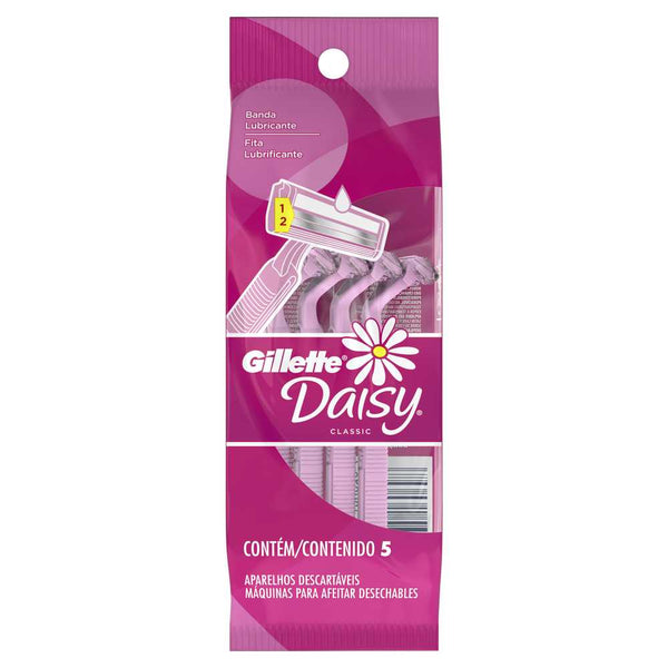 5-Pack of Gillette Daisy Classic Shavers with Lubricating Band for Easy Glide and Soft Legs - Directions for Use Included