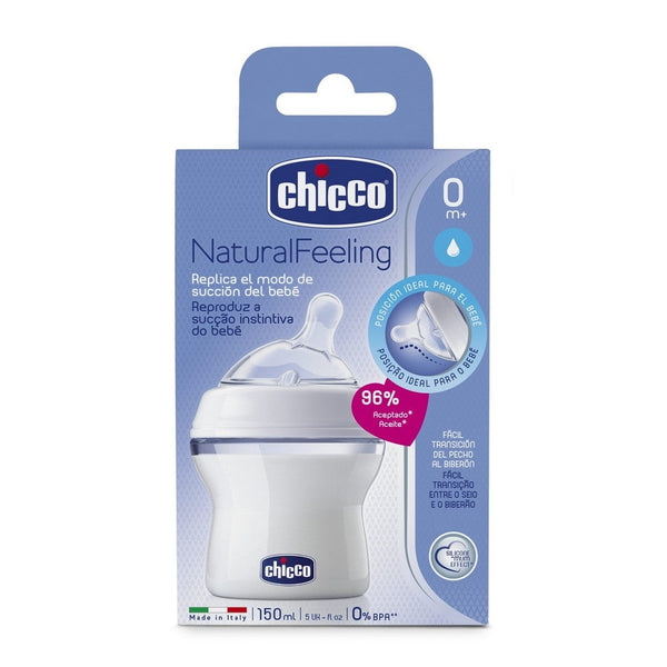 Chicco Naturalfeeling Bottle Slow Flow (150Ml/5.29Fl Oz): Anti-Colic Valve, 100% BPA Free, Dishwasher Safe