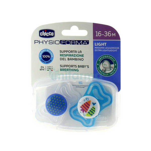 Chicco Physiolight 16-36M Blue Pacifier | Anatomical Shape, Anti-Colic Valve, BPA Free | Easy to Clean & Comfortable