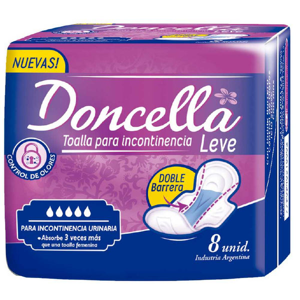 Doncella Mild Incontinence Sanitary Towel (8 Units): Super Absorbent Core, Odour Control System, Wetness Indicator & More