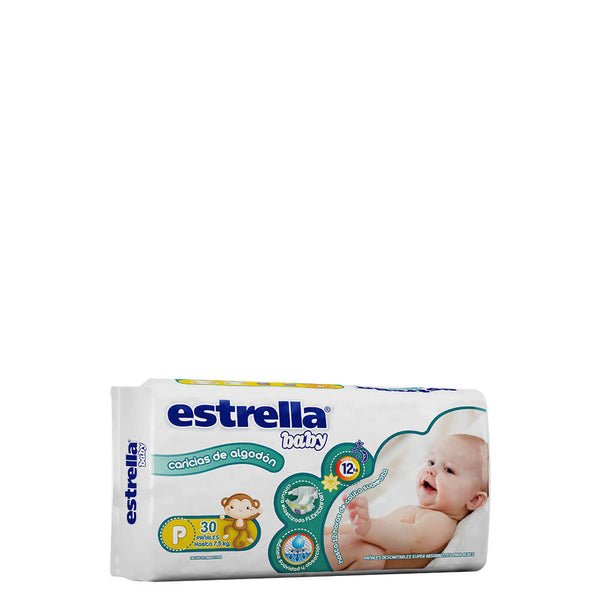 Estrella Baby Diapers Caress Cotton Up to 7.5 Kg (30 Units) - Soft & Breathable for Maximum Comfort & Protection