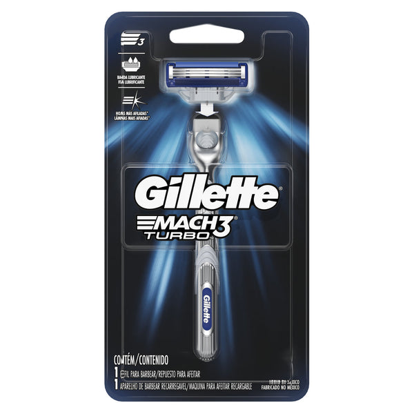 Gillette Mach3 Turbo Rechargeable Shaver: Cordless, Close Comfort Shave with Flexible Head and Waterproof Design (1 Unit)