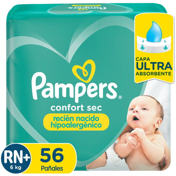 Pampers Comfort Sec Extra Plus Size Nappies Rn+ (56 Units): Breathable Material, Soft Texture, Wetness Indicator & Leak Protection Up to 12 Hours